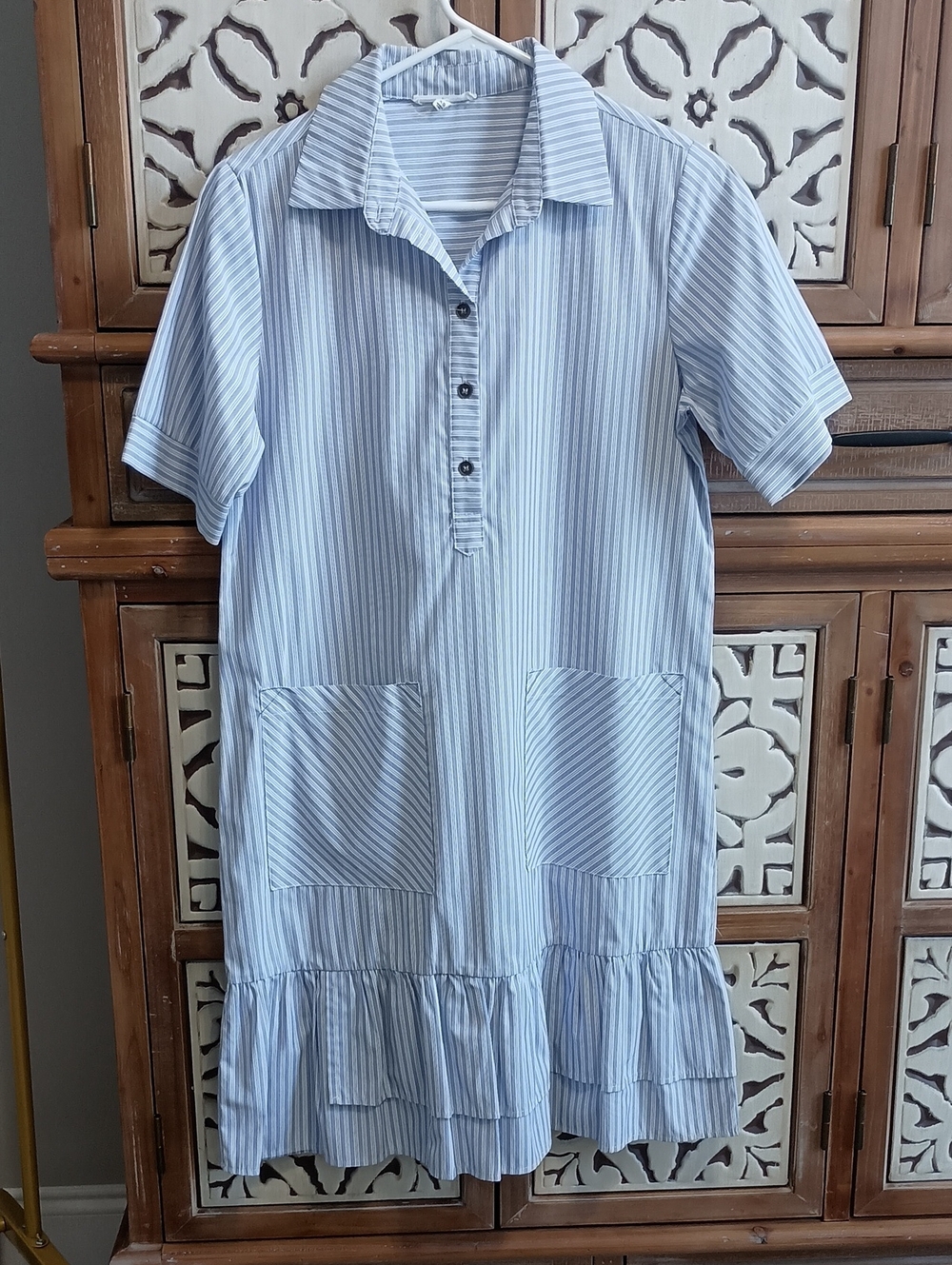 Joh Blue and White Stripe Button-Up Shirt Dress